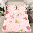 thumbnail image 2 of Homewish Cartoon Cute Strawberry Queen Sheet Sets, Pink Cherry Blossoms Flat Sheet, Teens kids Girls Women Queen Fitted Sheet, Ultra Soft Bedroom Decor, 4 Pieces, 2 of 7