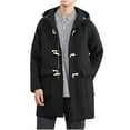 thumbnail image 1 of DPTALR Solid Color Long Woolen Single Horn Button Hooded Men's Overcoat Jacket, 1 of 7