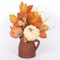 Pumpkins & Fall Foliage in Milk Jar Tabletop Decor, Orange & Cream, 14", Fall by Way To Celebrate