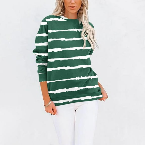 Craaazy Womens Sweatshirt Crew Neck Striped Color Block T-shirt Long Sleeve Pocket Pullover Gifts