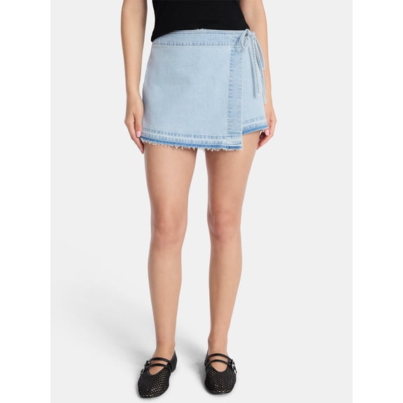 Madden NYC Women’s Asymmetrical Wrap Denim Skort, Sizes XXS-XXL