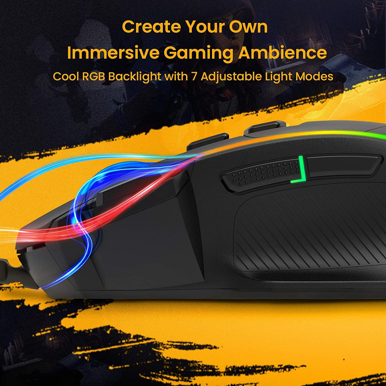 Ergonomic Wired Gaming Mouse, 8 Programmable Buttons , 5 Levels Adjustable DPI Up To 58000, Wired Computer Gaming Mice with 7 RGB Backlight Modes for Windows 7/8/10/XP
