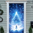thumbnail image 5 of DAMAI Blue Snowy Christmas Tree Door Cover Stretchy Fabric Front Door Covers for Festive Party Holidays Home Decor, 36" x 98" Christmas Scene Layout Background Cover, 5 of 5