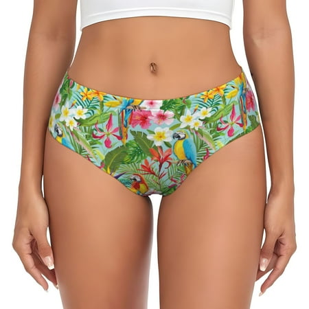 Womens Underwear - Colorful Parrot Flower Plant No Show Seamless Underwear for Women  Kawaii Soft Stretch Women s Panties  Hipster Ladies Panties Bikini Underwear Briefs