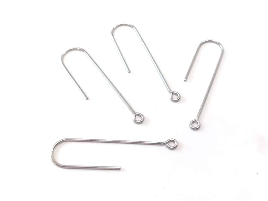 E615C - 100 pcs 304 Stainless Steel Earring Hooks - 37mm x 11mm - Hole: 1.7mm - Long Ear Wire Stick Bar - Silver - Parallel Loop