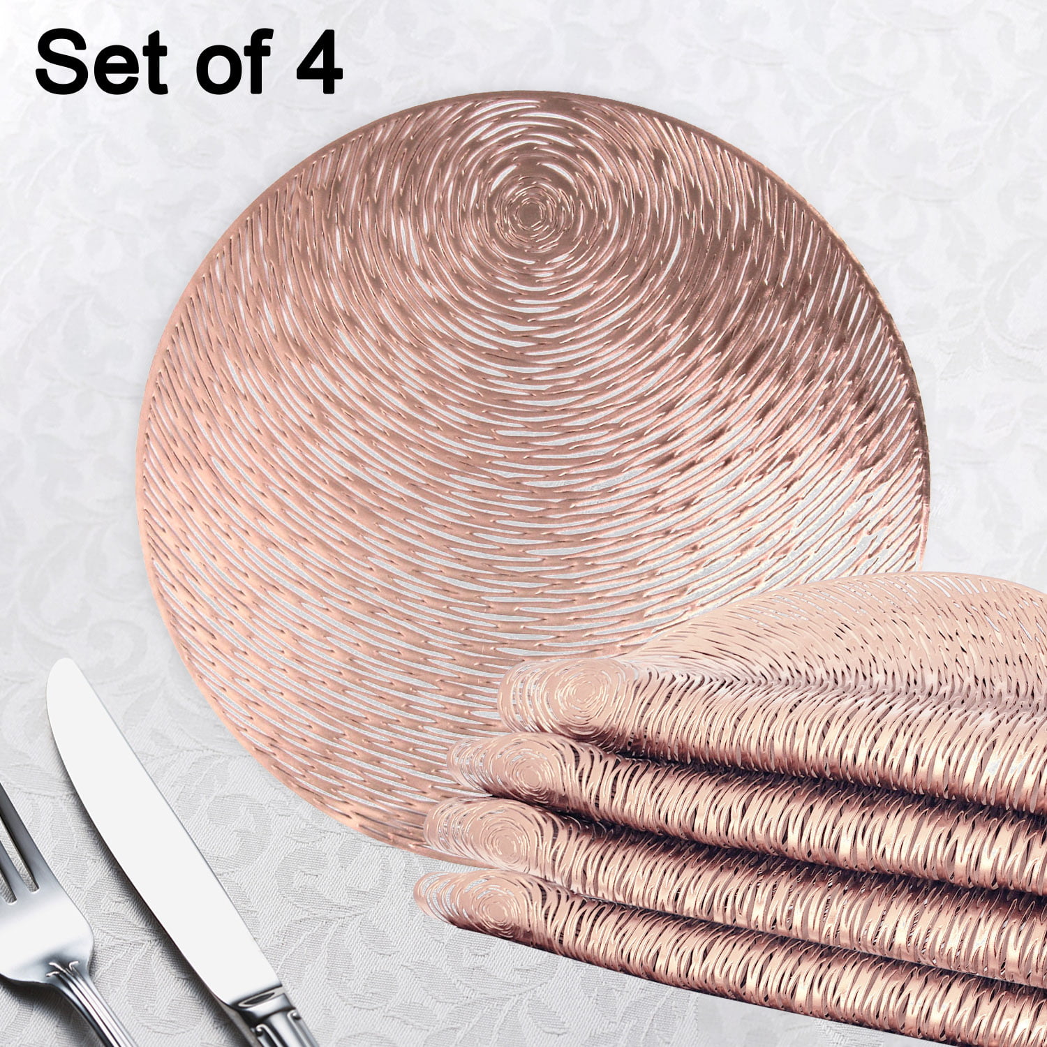 Table Mat Hollow Floral Hibiscus Table PVC Waterproof Table Placemat Nonslip Rose Gold for Kitchen 6PCS