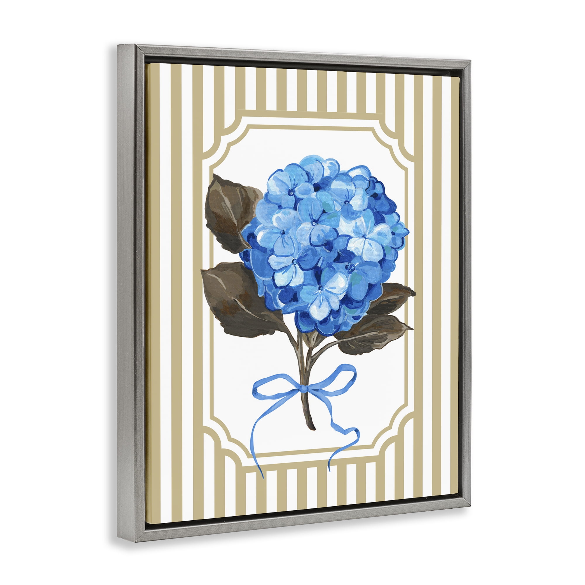 Hydrangea Bundle with Bow Gray Framed Floater Canvas Wall Art, design by Adonna Ebrahimi