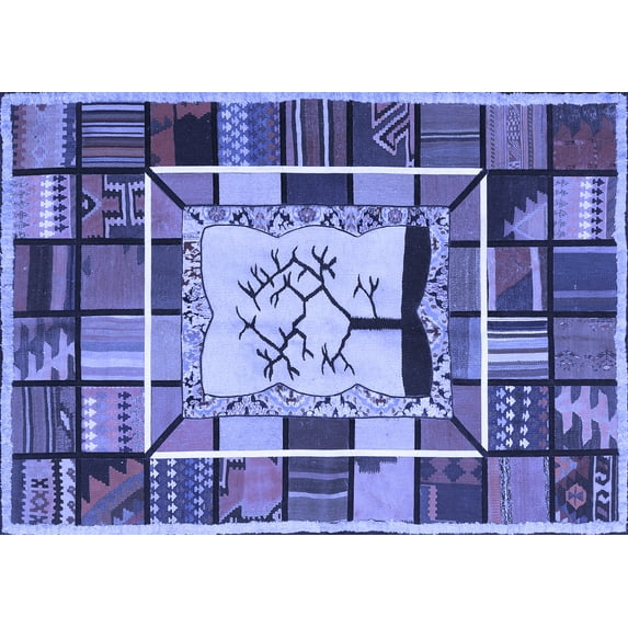 Ahgly Company Indoor Rectangle Southwestern Blue Country Area Rugs, 5' x 8'