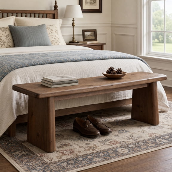 Fnova Farmhouse Solid Wood Entryway Bench, 55" End of Bed Benches, Easy Assembly, Espresso