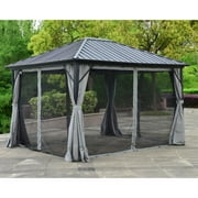 ALEKO GZMC10X12 Aluminum Frame and Steel Hardtop Gazebo with Mosquito Net and Curtain - 12 x 10 Feet - Black