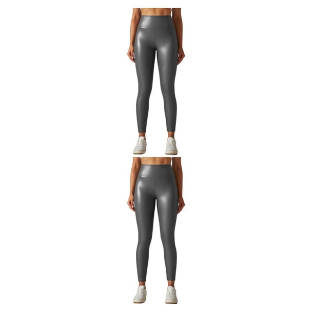 Pantalones de Yoga Sonducket Mallas de cuero PU para mujer ajustados de realce fiesta de baile Gris 4XL 2Conjunto