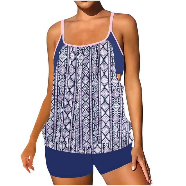 Women's Plus Size Two Piece Swimsuit, Modest Tummy Control Bathing Suit with Shorts, Split Skirt Set for Swimming