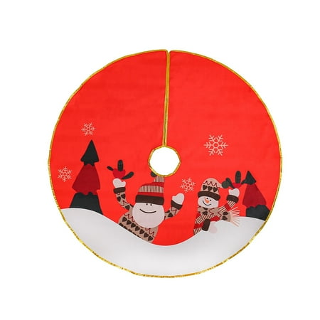 

Christmas Gold Edged Tree Skirt Decoration Santa Print Christmas Tree Bottom Decoration Apron Party Dress for Women
