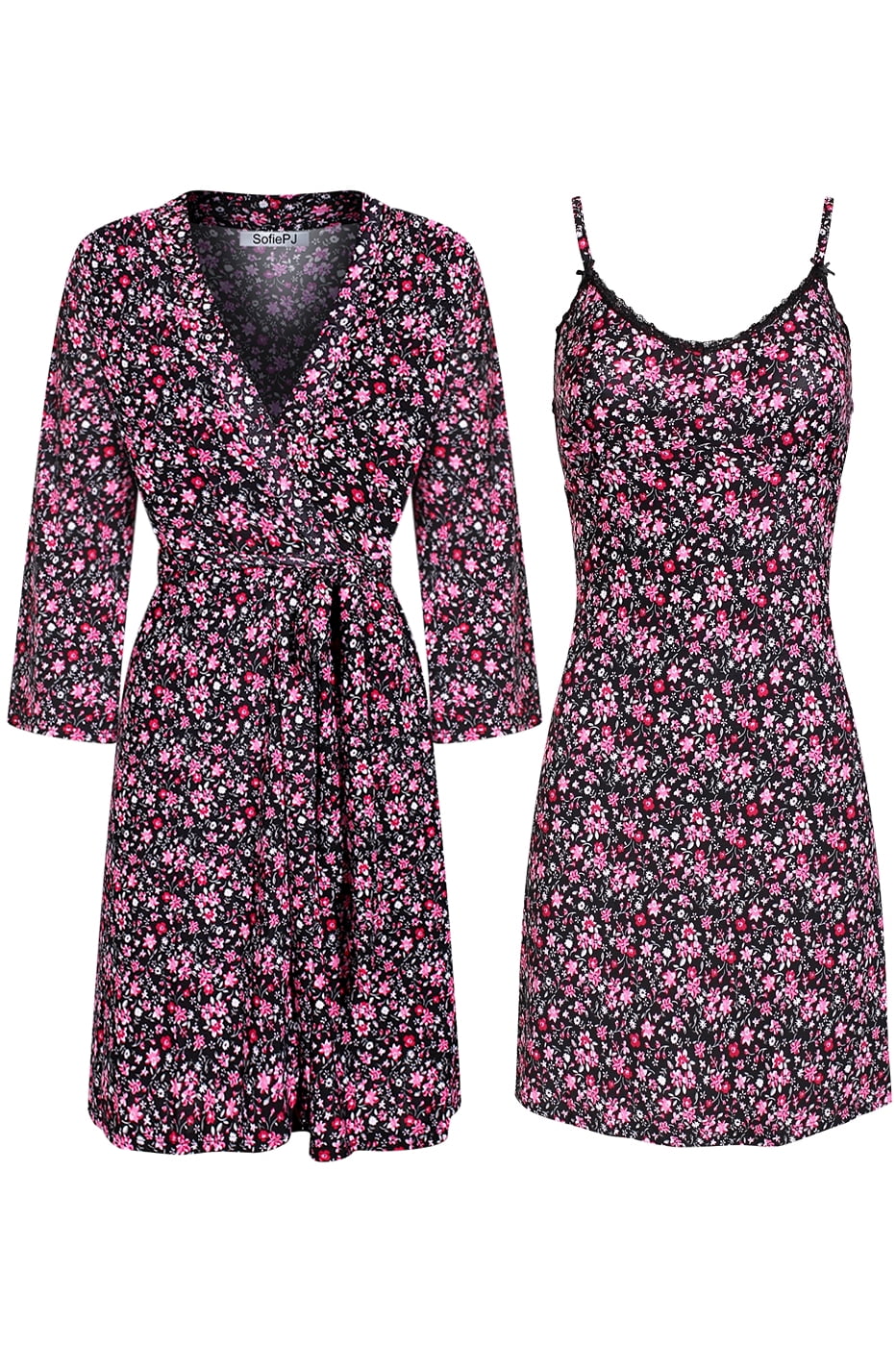 SofiePJ, Women's, Plus Size Printed Robe Set with Chemise 2 Piece Sleep