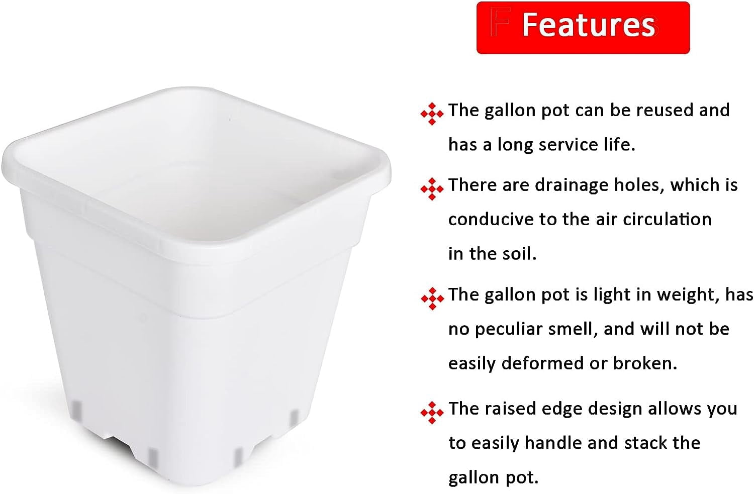 PET-U 5 Gallon 10 Pcs Square Plastic Plant Pots Flexible Nursery Pot Planter Nursery Pots Suitable for Flower Vegetables Succulents White