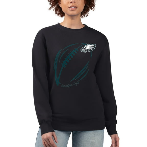Women's G-III 4Her by Carl Banks Black Philadelphia Eagles Football Logo Graphic Fleece Tri-Blend Pullover Sweatshirt