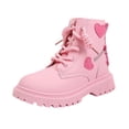 thumbnail image 2 of BRGZLK Toddler Girls Ankle Boots Fall Winter Cute Heart Decor Lace Up PU Leather Riding Short Booties with Side Zipper Fashion Casual Outdoor Ankle Boots Pink 13 Little Kids, 2 of 5