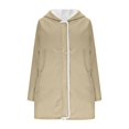 thumbnail image 6 of Women's Long Sleeve Hooded Jacket, Mid-Length Fleece Lined Coat with Pockets, Solid Color Casual Outerwear for Women, Soft Plush Inner Lining Winter Jacket, Comfortable Warm Zip Up Hooded Coat Khaki, 6 of 9