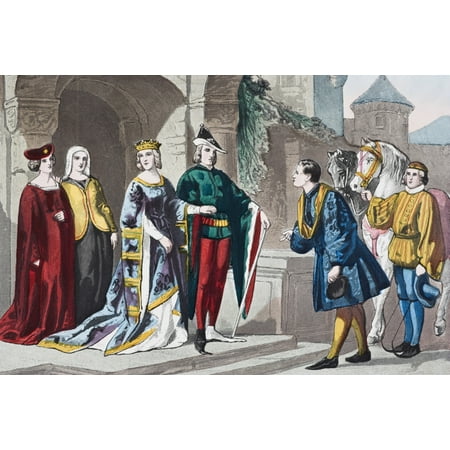 English Costumes From Second Half Of 14Th Century From The National And Domestic History Of England By William Aubrey Published London Circa 1890 Canvas Art - Ken Welsh  Design Pics (18 x 12)