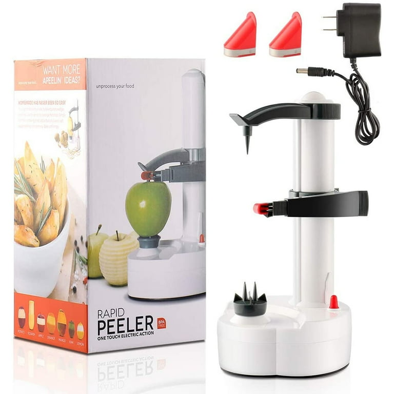 Electric Potato Peeler Automatic Apple Peeler, Smart Vegetable Fruit Peeler  Machine, Stainless Steel Kitchen Peeling Tool [1 Adapter 2 Extra Blades]