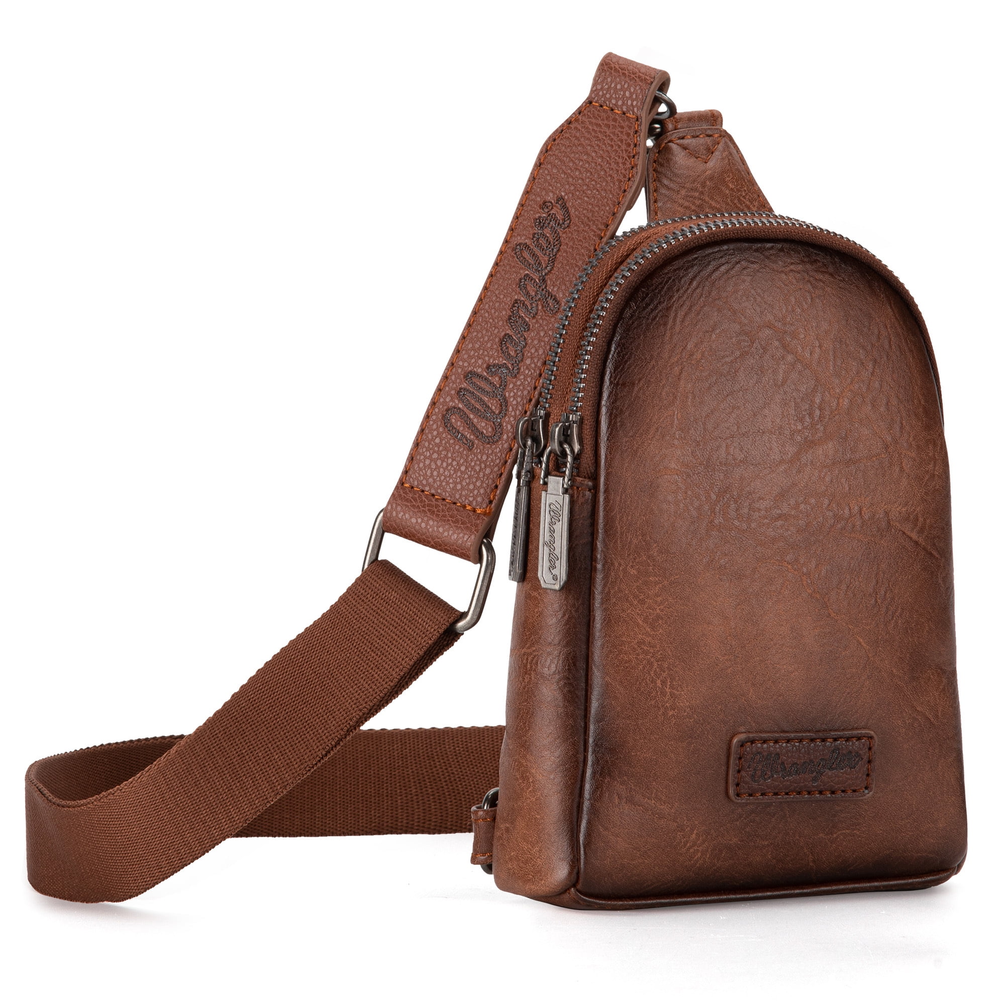 Wrangler Crossbody Sling Bags for Women Cross Body Fanny Pack Purse with Detachable Strap Zipper 7.5 "H, Distressed-Dark Brown