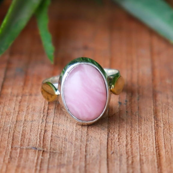 Pink Opal Gemstone Ring, 925 Sterling Silver Ring, Pink Opal Gemstone, Oval Cut Opal Ring, Statement Ring, Charm Ring, Personalized Gift,...