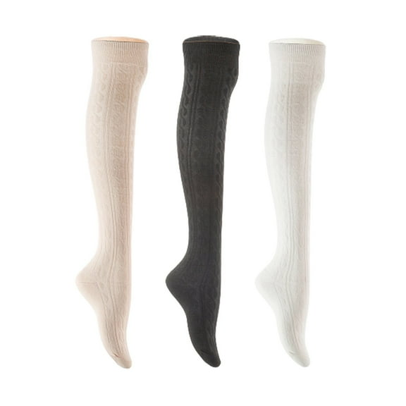 Lian LifeStyle Women's 3 Pair Adorable Comfortable Soft Thigh High Over Knee High Cotton Socks Size 6-9 L1024 Cream,Black,White
