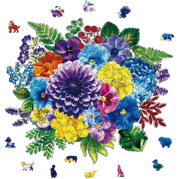 Rompecabezas de madera con diseño de ramo de flores para adultos, 200 piezas, 12,8 x 11,08 pulgadas, ideal para cumpleaños.