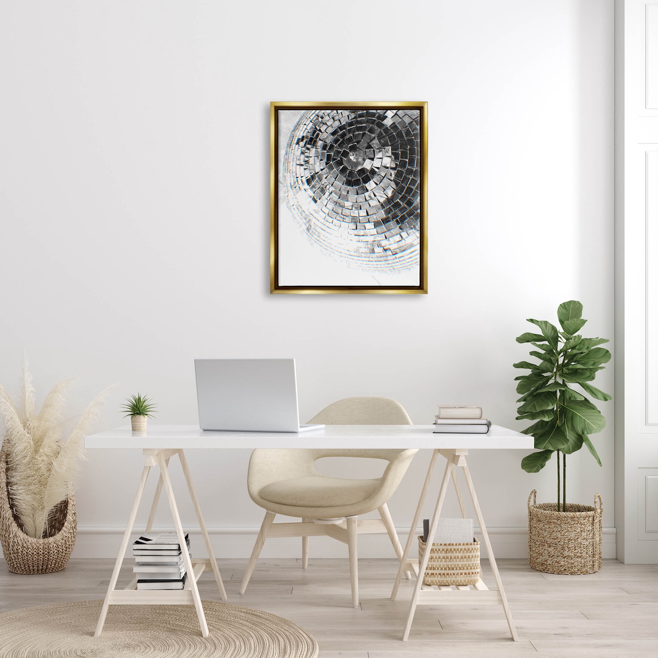 Stupell Industries Fading Disco Ball Monochrome Photography Photograph Metallic Gold Floating Framed Canvas Print Wall Art, Design by Ziwei Li