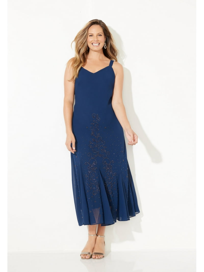 petite beaded cocktail dress Adrianna Papell Jasmine Beaded Blouson Gown With Sheer Short Sleeves main image 1