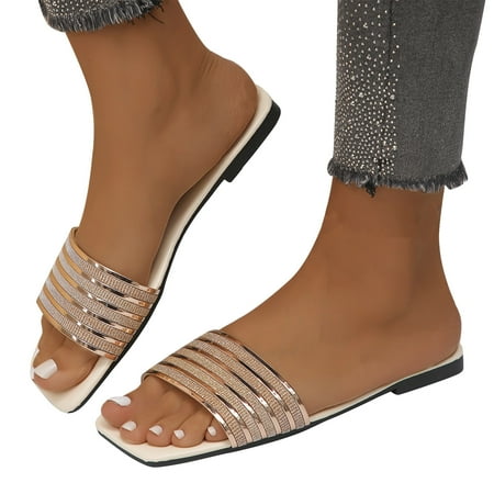 Hot Discounts Large Size Women s Shoes  Flat Sandals  External Slippers  Versatile  Comfortable  Casual  Daily Wear  Easy Slip-On  Wide Fit  Stylish Plus Skirt|Pu Gold Sopatenor