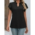 thumbnail image 5 of Gustave Ruffle Short Sleeve Tops for Women Eyelet Embroidery T Shirts Summer Casual Dressy Hollow V Neck Blouses "Black, S", 5 of 7