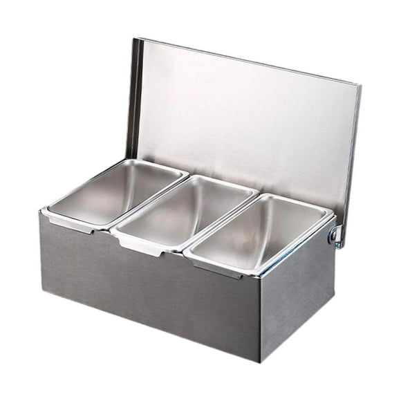 veasfak Condiment Jars Eay to Clean Stainless Steel, Condiment Server Organizer, Topping 3 Grids