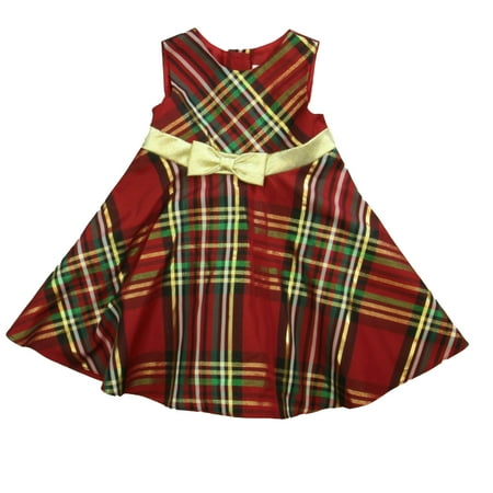

Pre-owned Rare Editions Girls Red| Gold Plaid Special Occasion Dress size: 24 Months
