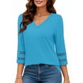 thumbnail image 3 of UVN Summer Tops for Women V Neck 3/4 Sleeve Tunic Blouses Ladies Casual Hollow Out Trendy T Shirts, 3 of 9