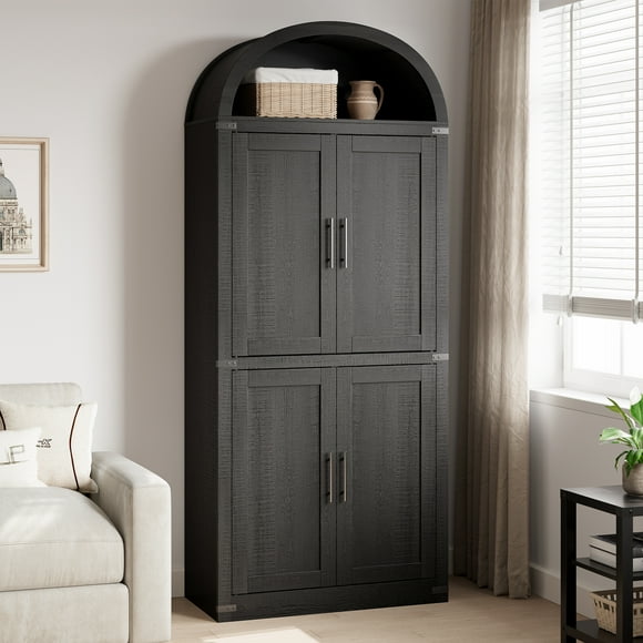 Arched Door Kitchen Pantry, 71.6" Tall Farmhouse Storage Cabinet with 5 Tiers, Large Bookshelf with Doors for Dining Room or Kitchen