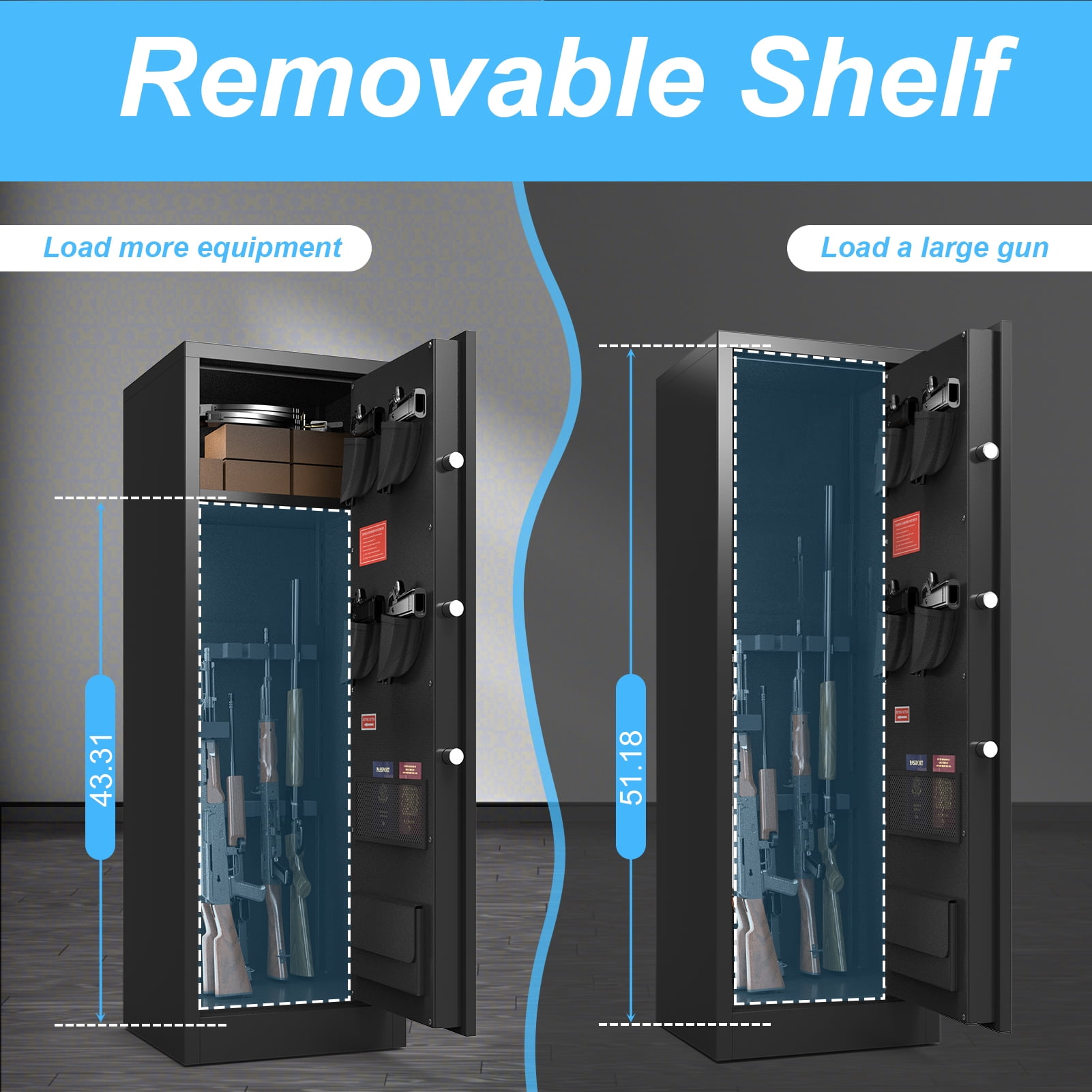 Foorsun 10 Gun Safe With Digital Lock, Unassembled Gun Safe For Home Rifle And Pistols, Gun Safes with Alarm System & Mute Mode, Rifle Safe With Removable Shelf