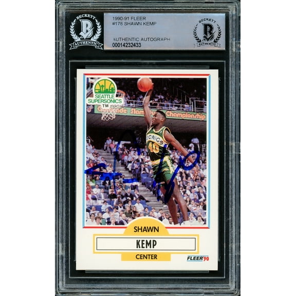 Shawn Kemp Autographed 1990-91 Fleer Rookie Card #178 Seattle Super Sonics Beckett BAS 182002