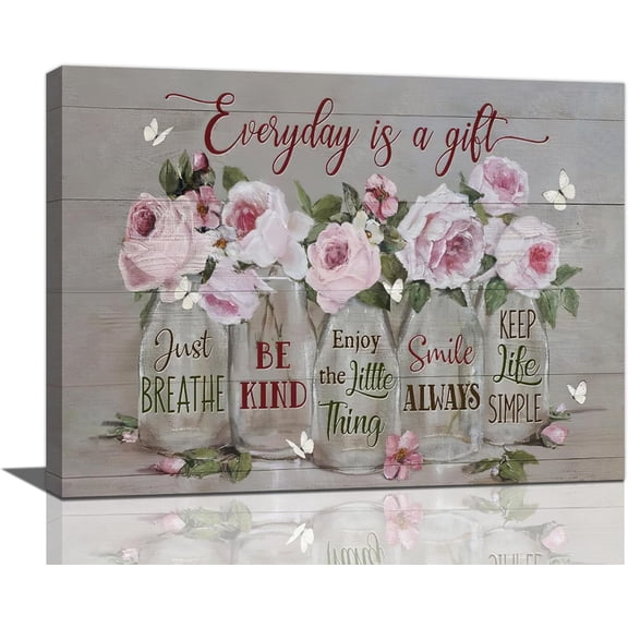 Bathroom Wall Art Rustic Country Rose Bathroom Pictures Wall Decor Floral Bathroom Canvas Print Inspirational Painting Framed Home Artwork For Living Room Bedroom Kitchen Office 16"x12"