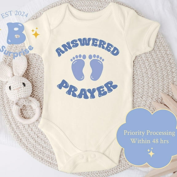 Answered Prayer Onesie, Baby Boy Announcement Bodysuit, Baby Shower Gift, Pregnancy Reveal Outfit, Baby Onesie Cute Baby Onesie, BABY BODYSUIT LAT 4424
