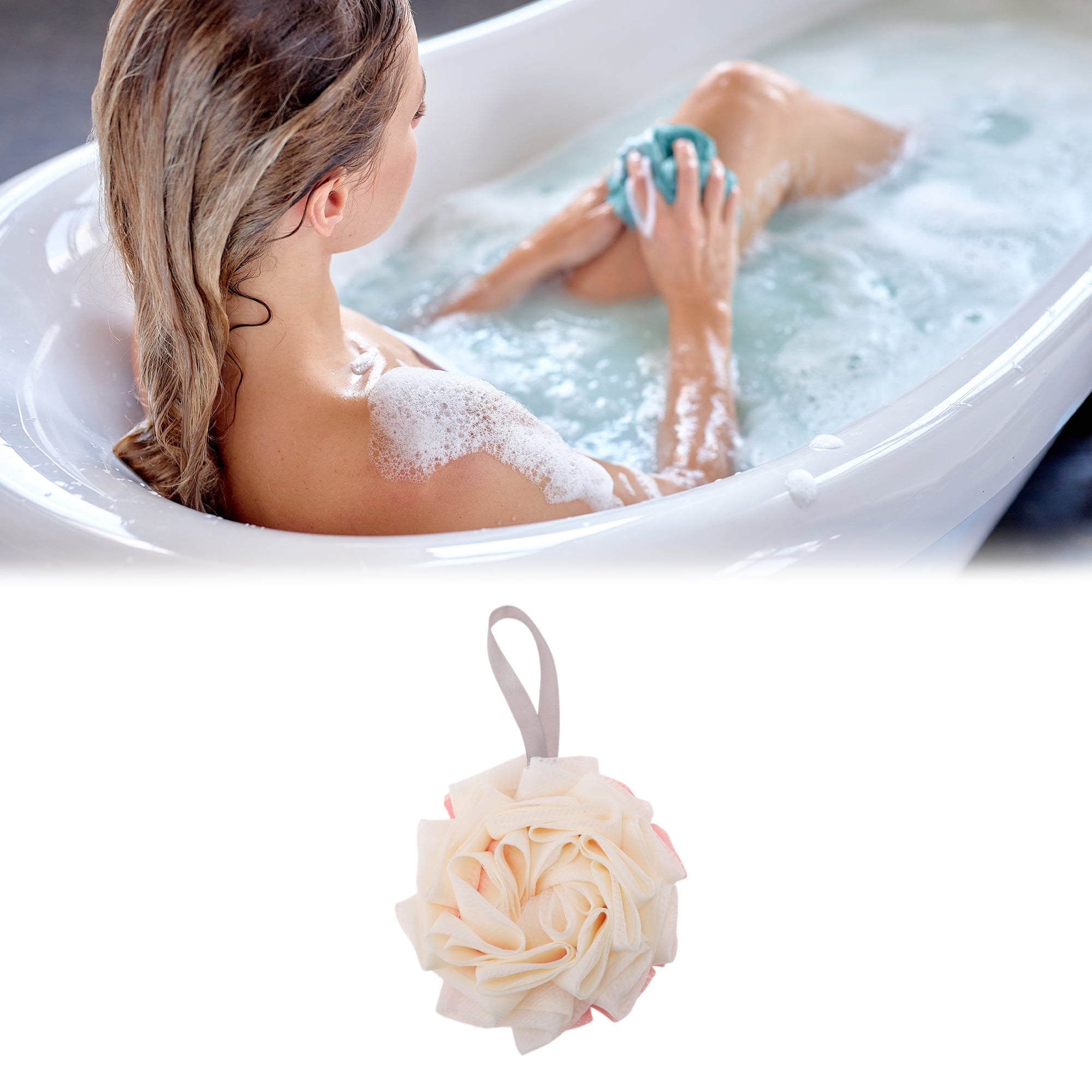 Unique Bargains Bath Shower Sponge for bathroom 4.72"x4.72" 1 Pc Pink,Beige
