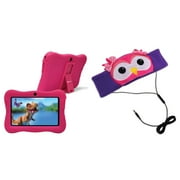 Contixo V9-3-32 PINK V9-3 Kids Tablet (Pink) & H1-Owl Kid's Fleece Headphones (Owl)