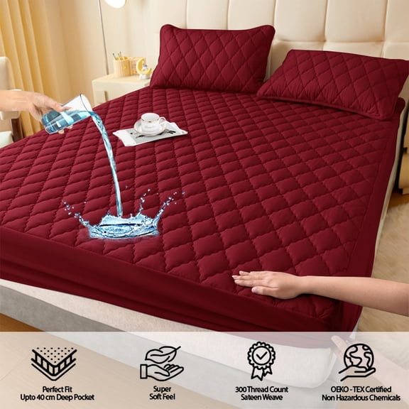 Waterproof Fitted Sheet with Deep Pocket, Non-Slip Mattress Cover Protector, Stretch Knit Elastic Bed Sheet, Cooling Soft Breathable Fabric for Bedroom, Queen Size All Season Hypoallergenic