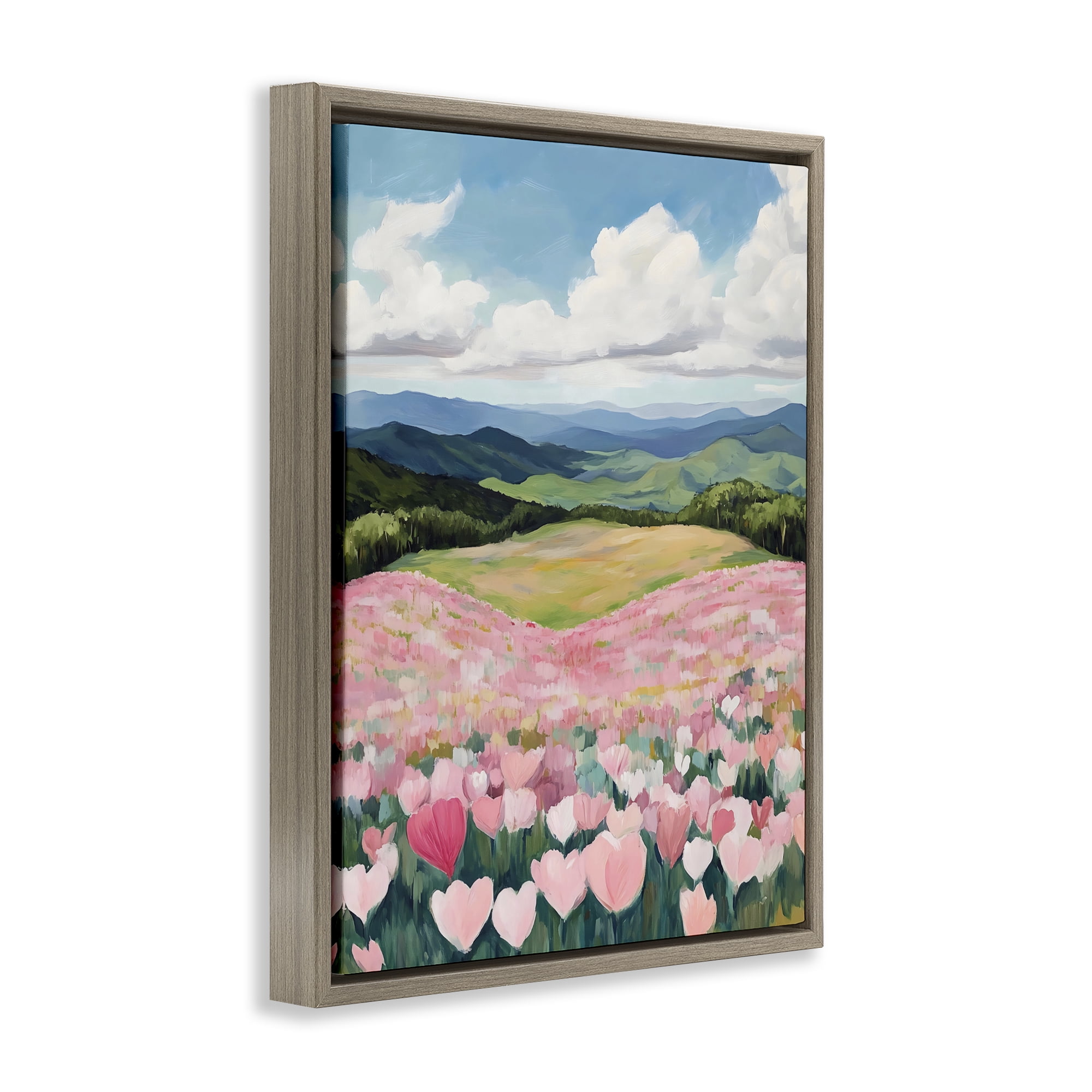 Stupell Industries Blush Pink Poppy Field Brown Framed Floater Canvas Wall Art, design by The Prints Vibe