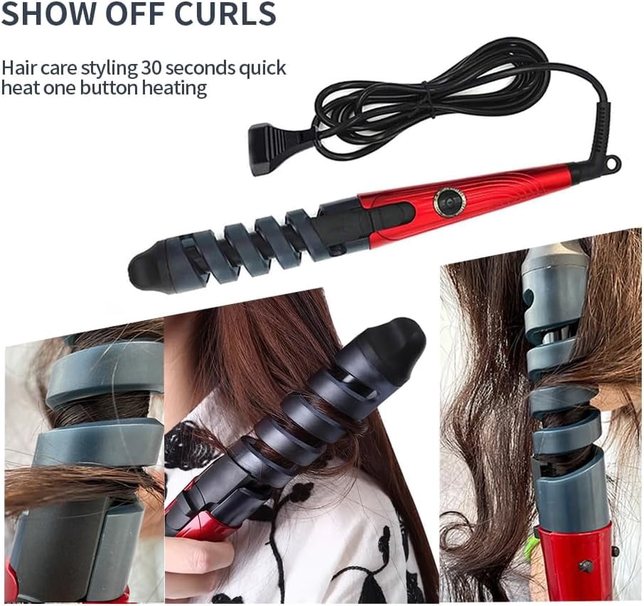 Automatic Hair Curling Iron, The Ceramic Body conducts Heat to Effectively Protect The Hair. It can be Set in Ten Seconds After Winding The Hair, Suitable for Daily Styling - Red