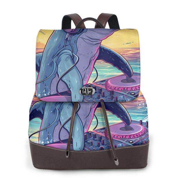 Fotbe Hip-Hop DJ Dolphin Mochila Bolso con Estampado para Mujer, Mochila Antirrobo de Nylon Impermeable, Bolsa Ligera de Hombro