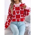 thumbnail image 6 of Womens Mock Neck Sweater Long Sleeve Block Cute Heart Knit Fall Winter Tops Ribbed Knit Pullover Sweaters Red S, 6 of 8