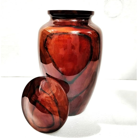 10 Inch Metal Urn for Human Ashes – Memorial Urn with Wooden Design and Velvet Bag for Burial, Columbarium, or Home Use