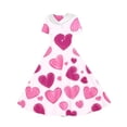 thumbnail image 6 of Afuyipoi Girls 5 - 14 Dress,V - Neck Short Sleeve Heart Print Waist - Cinched Dress Purple 11-12, 6 of 7