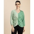thumbnail image 5 of Moomaya 3/4 Sleeve V Neck Solid Georgette Top - Women's Elegant Georgette Top, 5 of 9